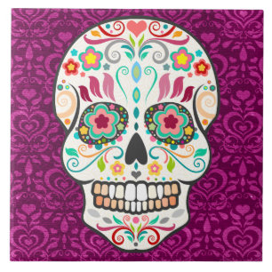 Carreau Feliz Muertos - tuile de fête de crâne de sucre