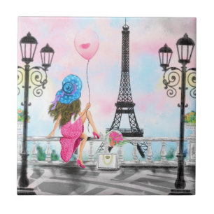 Carreau Femme À Paris Tour Eiffel Carrelage Céramique Cade