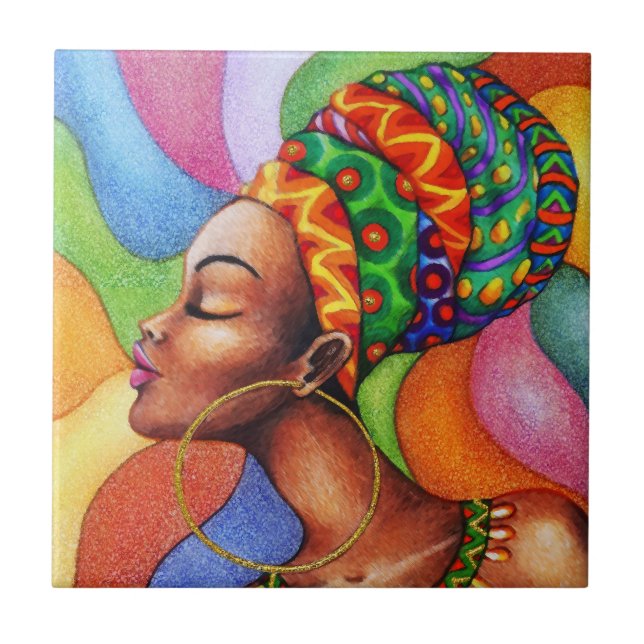 Carreau Femme africaine avec cire tissu traditionnel (Devant)