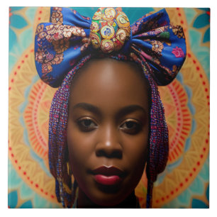 Carreau Femme africaine avec grand arc et médaillon