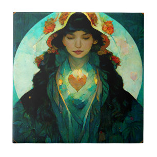 Carreau Femme au coeur brillant Imaginaire Sci-Fi