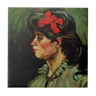 Carreau Femme au ruban rouge Portrait par Vincent van Gogh