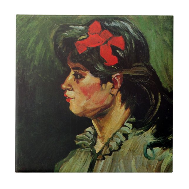 Carreau Femme au ruban rouge Portrait par Vincent van Gogh (Devant)
