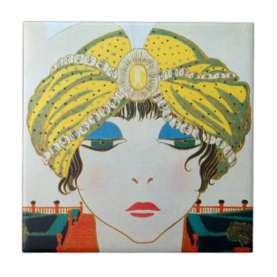 Carreau FEMME AVEC TURBAN JAUNE ORIENTAL / Mode Beauté