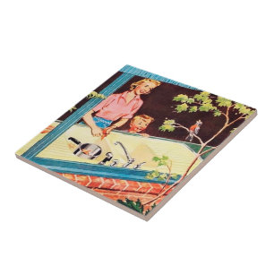 Carreau femme de cuisine vintage rétro