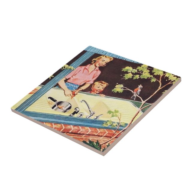 Carreau femme de cuisine vintage rétro (Côté)