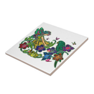 Carreau Femme de papillon florale et oiseau