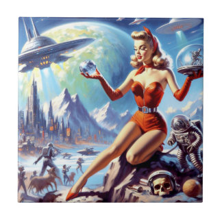 Carreau Femme de science-fiction Vintage des années 1950
