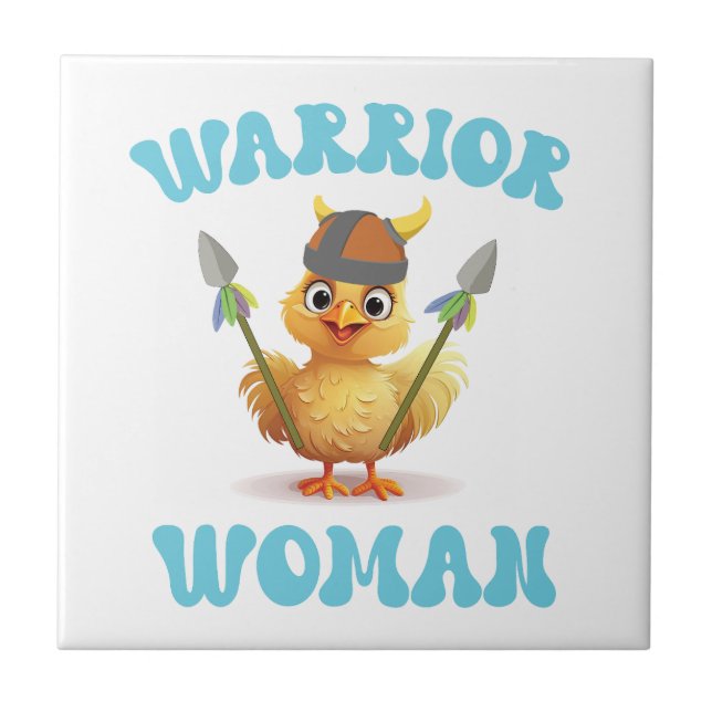 Carreau Femme guerrière mignonne Viking poulet (Devant)