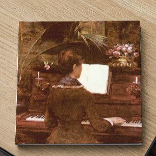 Carreau Femme Jouant boîte cadeau de piano