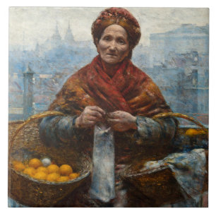 Carreau Femme juive pauvre qui vend des oranges en Pologne