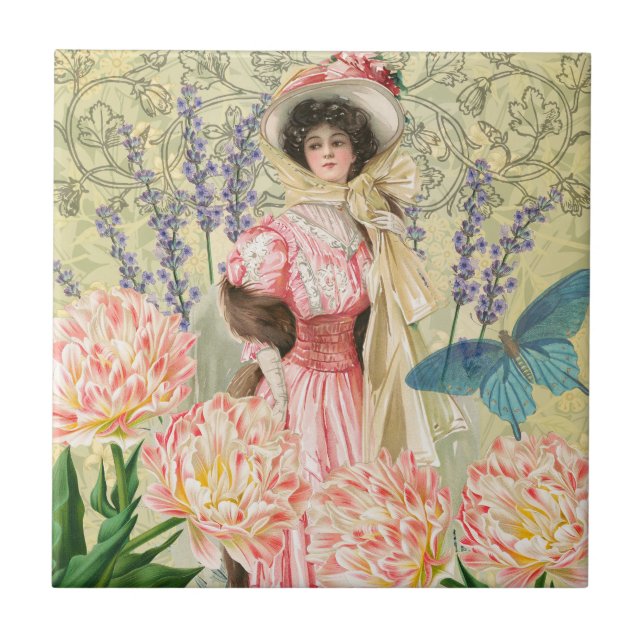 Carreau Femme victorienne florale rose Régence (Devant)