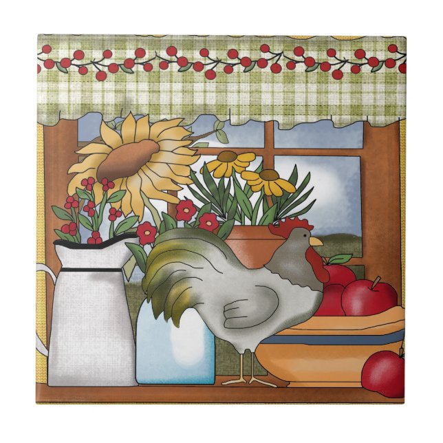 Carreau Fenêtre de cuisine de pays, coq (Devant)