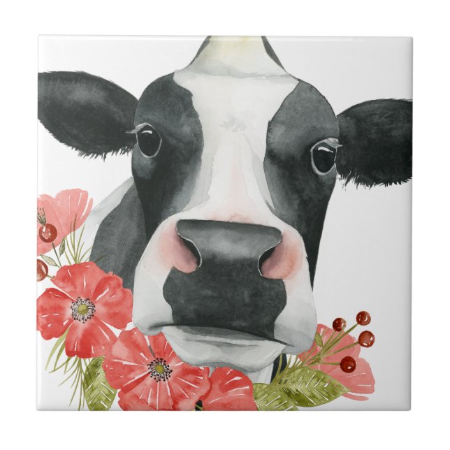 Carreau Ferme à pavot - Vache aux fleurs (Devant)
