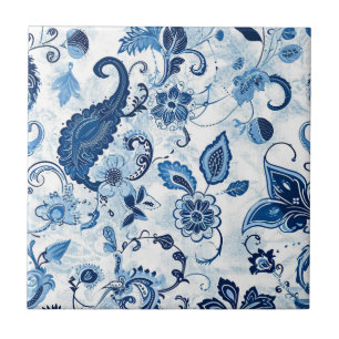 Carreau Ferme de campagne bleu et blanc paisley 