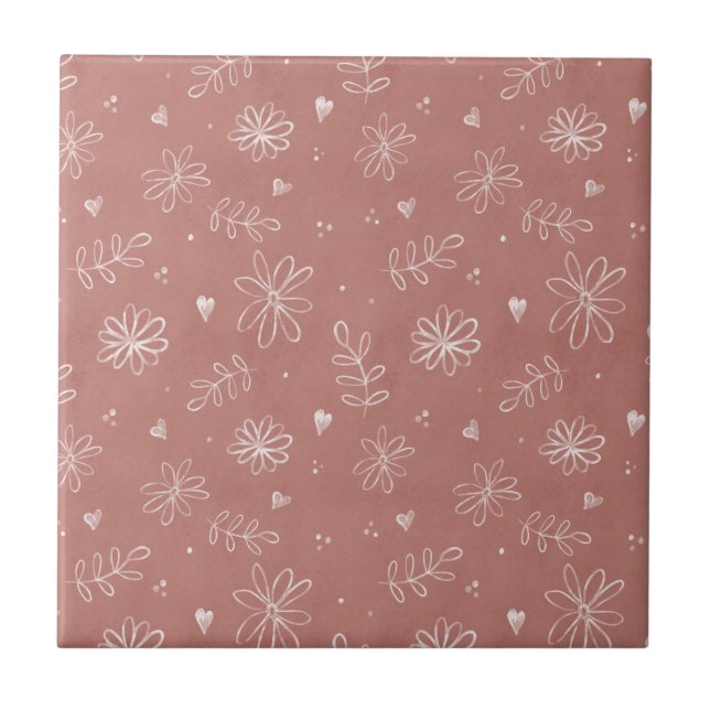 Carreau Ferme Pink Mauve Floral Carrelage en céramique (Devant)