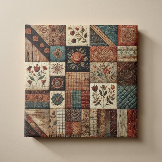 Carreau Ferme rustique Terracotta Quilt Patchwork Floral (Créateur téléchargé)