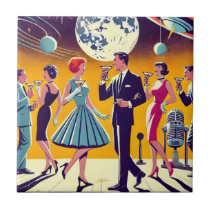 Carreau Fête de Cocktail d'Ère Spatiale Milieu de Siècle 6