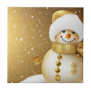 Carreau Fête de Noël Bonhomme de Neige Doré Flocons de Nei