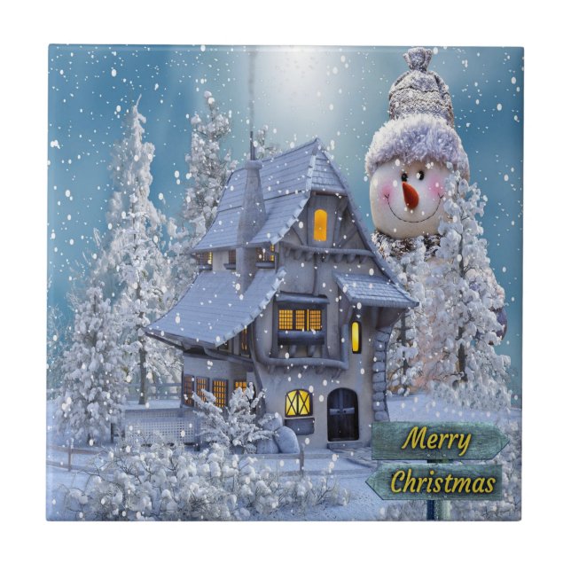 Carreau Fête de Noël Hiver Blanc Snowman Bleu Russe (Devant)