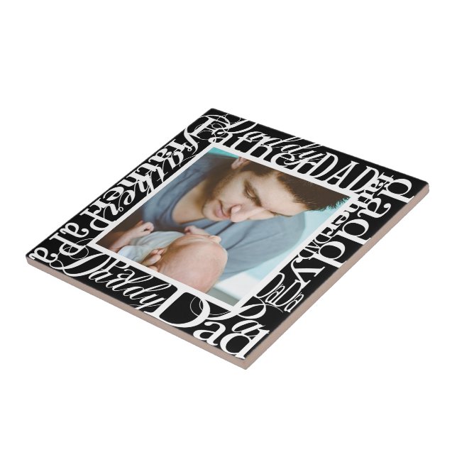 Carreau Fête des pères personnalisée Word Collage noir (Côté)