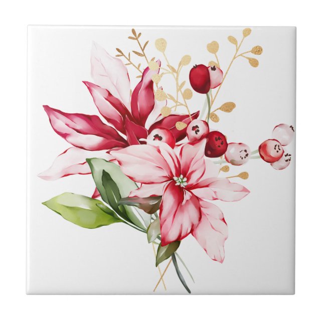Carreau Fête d'hiver poinsettia aquarelle fleurs (Devant)