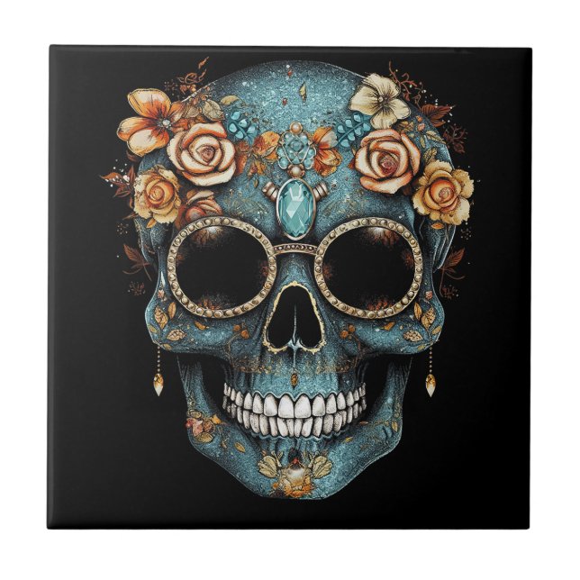 Carreau Fête du crâne mexicain floral de Dead Dia De Muert (Devant)