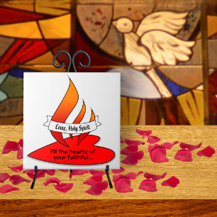 Carreau Feu ou flamme et coeur avec citation Pentecôte