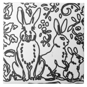 Carreau Feuillage de lapin noir blanc dessin Bois animal