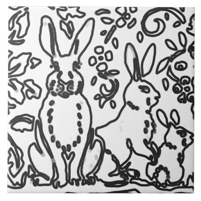 Carreau Feuillage de lapin noir blanc dessin Bois animal (Devant)