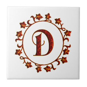 Carreau Feuille de rouge de monogramme de la lettre D