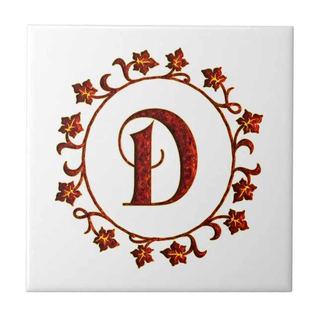 Carreau Feuille de rouge de monogramme de la lettre D (Devant)