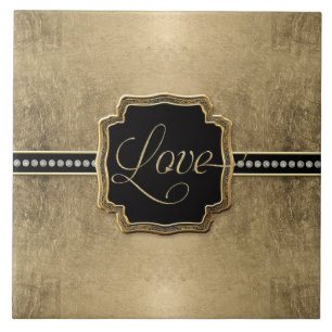 Carreau Feuille d'or Fleur de Lis Faux Bijou Vintage