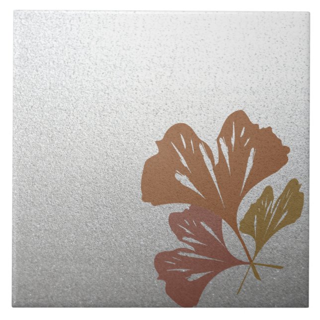 Carreau Feuille en bronze de Ginkgo sur le motif argenté (Devant)