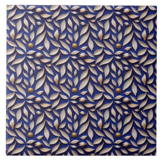 Carreau Feuille et motif bleu marine