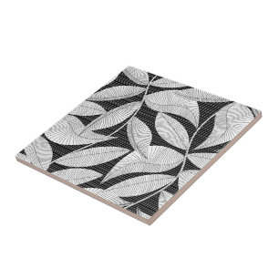 Carreau Feuille tropicale noire et blanche
