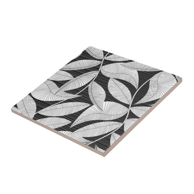 Carreau Feuille tropicale noire et blanche (Côté)