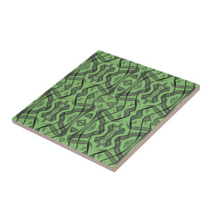 Carreau Feuilles à plumes abstraites grises et noires réfl