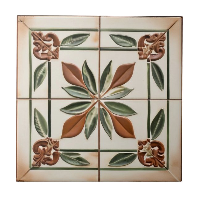 Carreau Feuilles avec Terracotta & Ivoires Style toscan (Devant)
