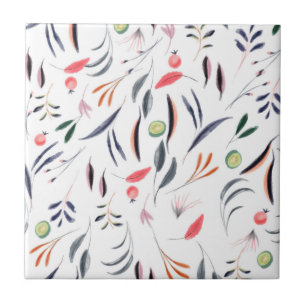 Carreau Feuilles d'aquarelle légère et Motif de baies