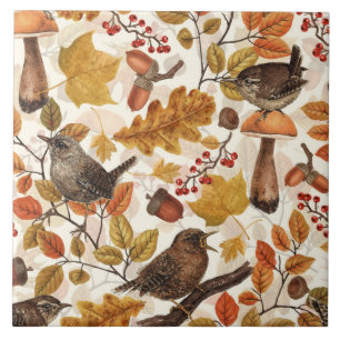 Carreau Feuilles d'automne, baies, champignons et fleurs