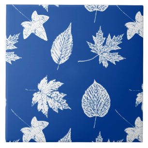 Carreau Feuilles d'automne - blanc et bleu cobalt