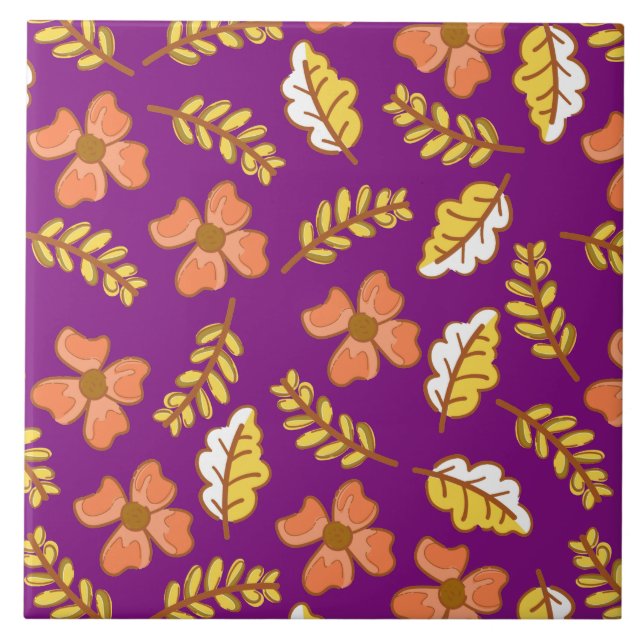 Carreau Feuilles d'automne en chute chaude avec fleurs (Devant)