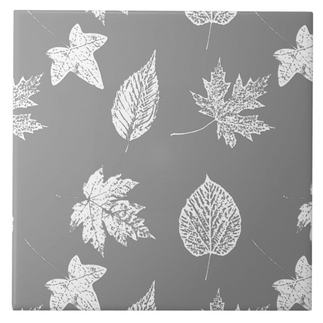 Carreau Feuilles d'automne - gris argenté et blanc (Devant)