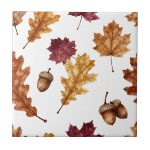 Carreau Feuilles de chêne d'automne Motif aquarelle