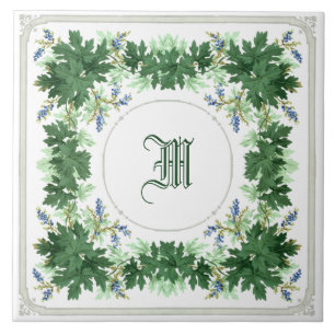 Carreau Feuilles de chêne et baies Monogramme de la fronti