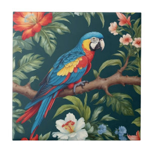 Carreau Feuilles de la jungle tropicale des perroquets col