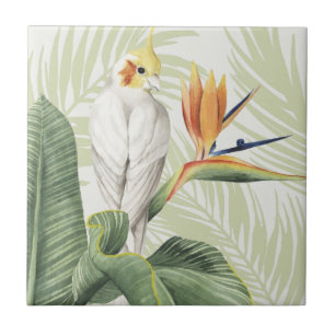Carreau Feuilles De Palmiers Avec Oiseau Blanc