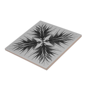 Carreau Feuilles de plumes texturées en noir et gris