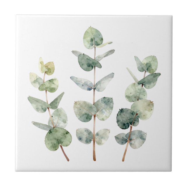 Carreau Feuilles d'eucalyptus botanique à l'aquarelle (Devant)